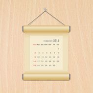 February 2014 calendar on wood wall