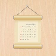 December2014 calendar on wood wall