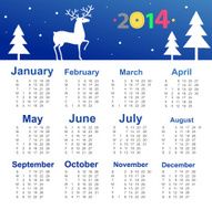 Vector calendar 2014 with cute deer