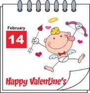 Happy Valentine&#039;s Day Calendar With Cute Baby Cupid