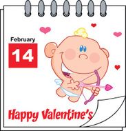 Happy Valentine&#039;s Day Calendar With Cute Baby Cupid Flying