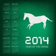 Calendar for the year 2014 Origami horse Vector