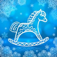 Blue new year card with white paper horse