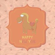 New Year card with funny cartoon horse