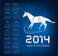 Calendar for the year 2014 Origami horse Vector N2