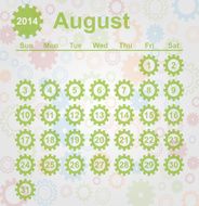 Calendar month of august 2014