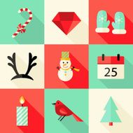 Cyan and red Christmas Flat Icons Set