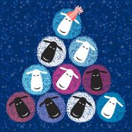 2015 new year card with Christmas tree of cute sheeps