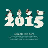 Cute new year card with cartoon sheep and 2015 snow