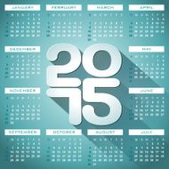 Calendar 2015 illustration with long shadow on blue background