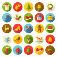 Christmas flat vector icons set with shadows