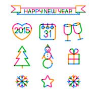 Set of Merry Christmas and Happy New Year vector icons