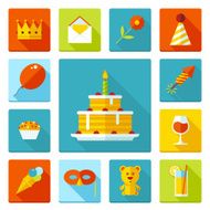 Set of flat vector birthday party icons