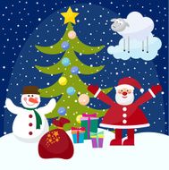funny cartoon winter holidays background with Santa N2