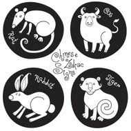 Black and white set signs of the Chinese zodiac