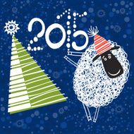 2015 new year card with cheerful sheep