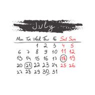 Handdrawn calendar July 2015 Vector