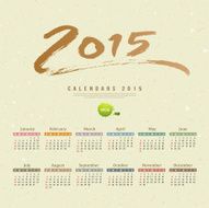 Calendar 2015 text paint brush on mulberry paper