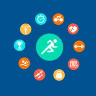 Set health and fitness circular icons Infographics