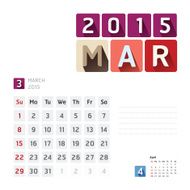 2015 Calendar Vector Design March N2