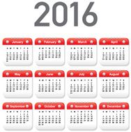 2016 Generic printable calendar design template layout on white