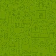 Line Art Holiday Christmas Green Seamless Pattern