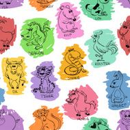 Seamless Pattern of Chinese Zodiac Animals Signs N2