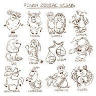 Funny Set of Twelve Isolated Zodiac Signs