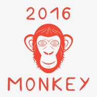 Monkey head red year sign Vector illustration