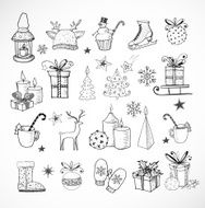 Set of hand-drawn sketchy christmas elements on white background N2