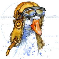 Funny goose aviator hat with watercolor background fashion print