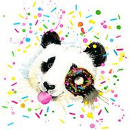 Funny Panda Bear with watercolor splash textured background