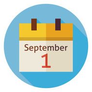 Flat Back to School September Calendar Circle Icon with Shadow