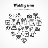 Hand drawn vector set wedding icons marriage rings couple love N2