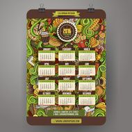 Doodles cartoon Fast food Calendar 2016 year design