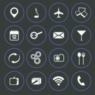 Media food and communication icons set flat design N5