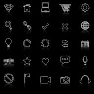 Web line icons with reflect on black