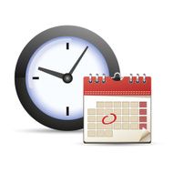 Calendar with one day marked and clock icon N2