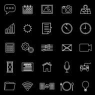 Application line icons on black background