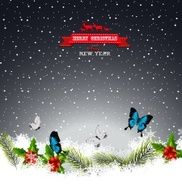 Christmas background with pine leaf and butterfly