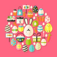 Easter holiday Flat Icons Set circular shaped with shadow