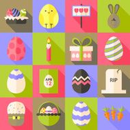 Easter flat styled icon set 1 with long shadow