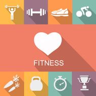 Sports background with fitness icons in flat style N3