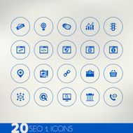 Thin simple SEO 1 blue icons on light background