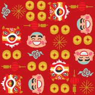 Chinese New Year Lion Dancing vector pattern