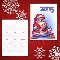 Vector Christmas calendar with Santa and 2015 label
