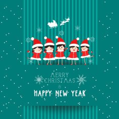 christmas and happy new year with kids card
