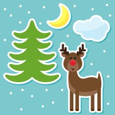winter holidays set with funny cartoon deer