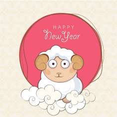 Greeting design with cute little sheep wishing New Year