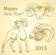 Sketch New Year ram in vintage style N9